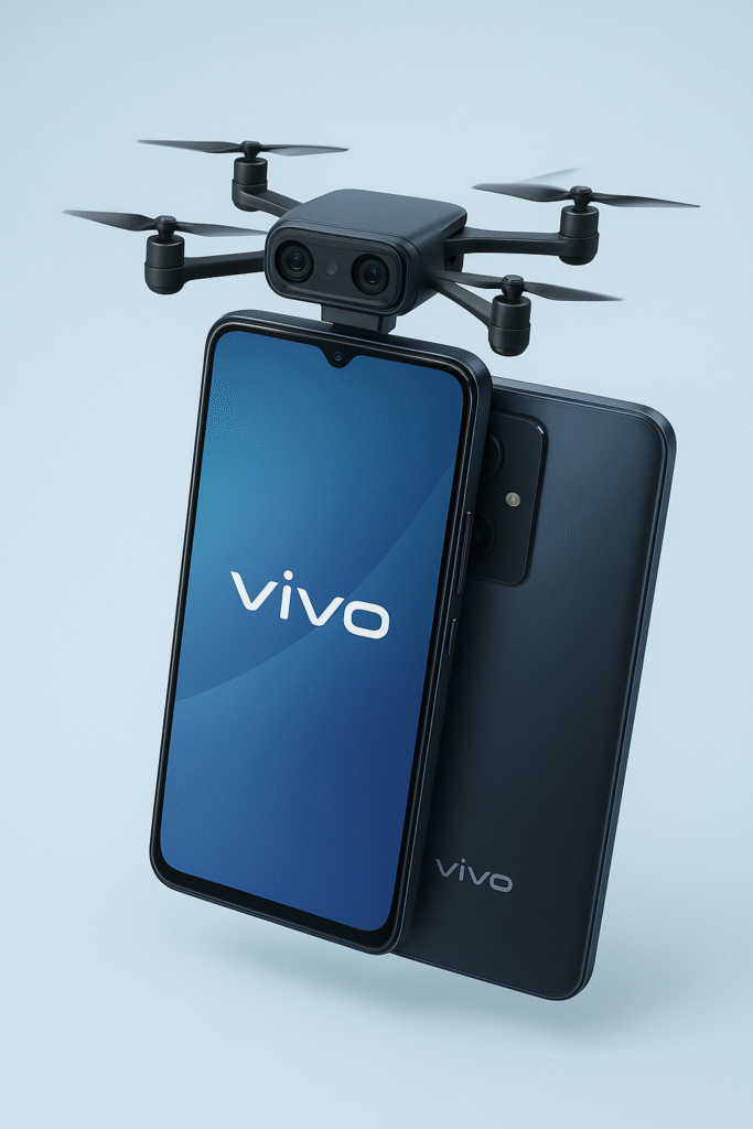 Concept image of Vivo drone camera phone with detachable flying camera module.