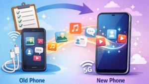 How to transfer data from old phone to new phone illustration.